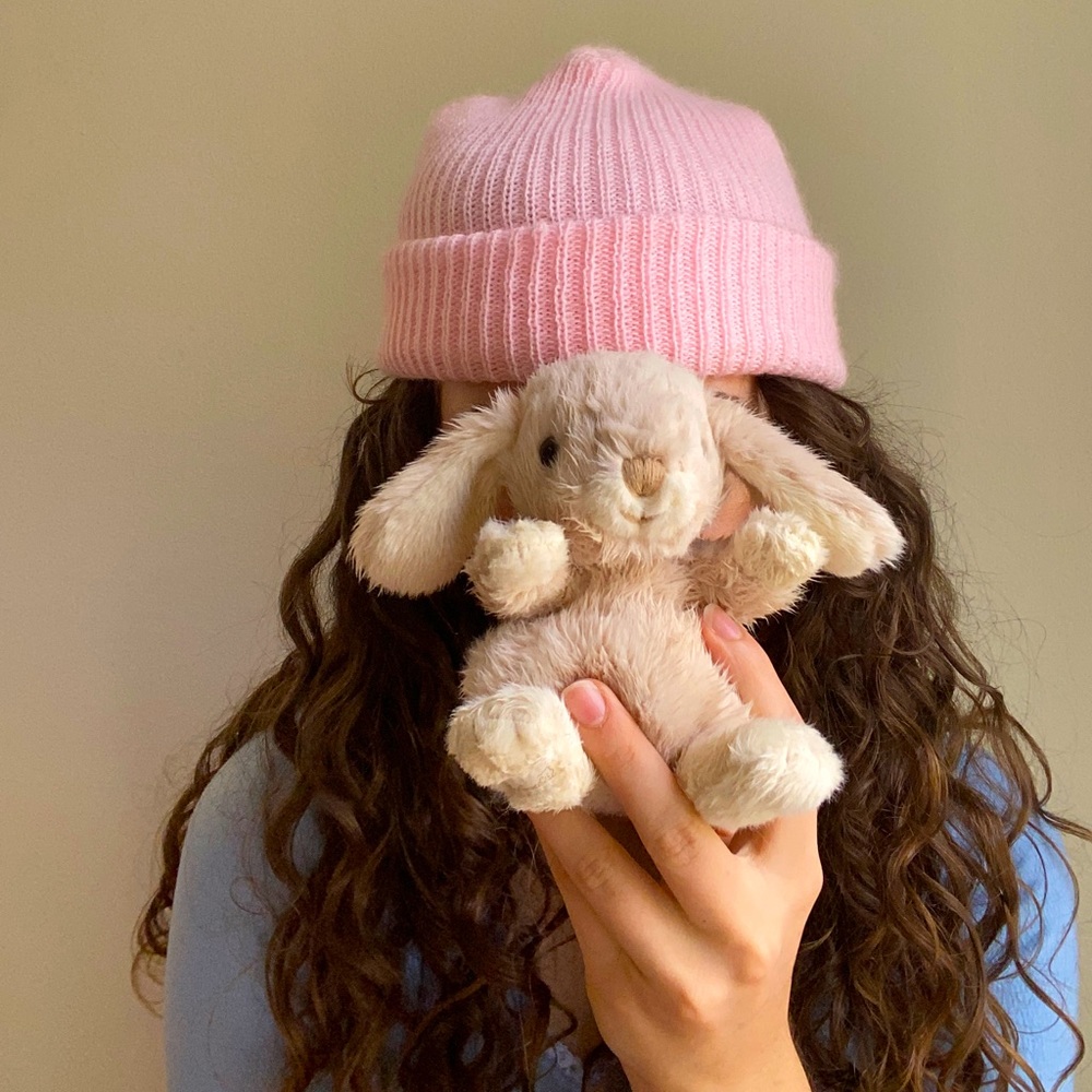 super soft pink kitty beanie